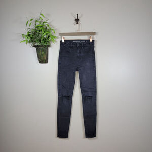 American Eagle Jeans Super Hi Rise Jegging Black Wash Skinny Distressed AE 2